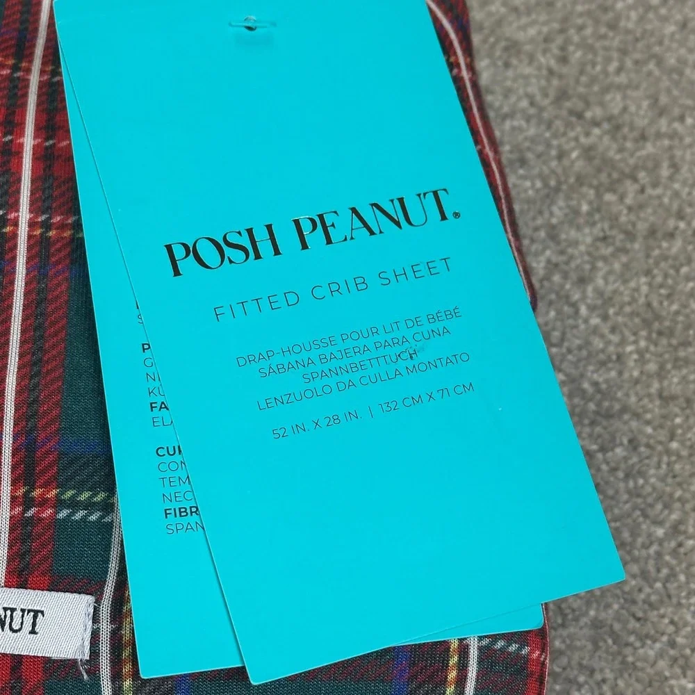Posh Peanut‎ Fitted Crib Sheet Plaid Flannel Green Red White Blue